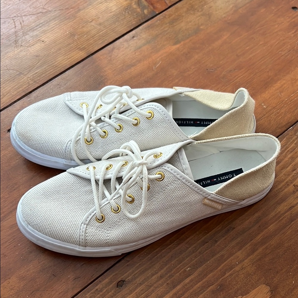 Tommy Hilfiger White Cream Canvas Sneakers